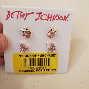 Betsey Johnson Pink and Gold Owl Earrings